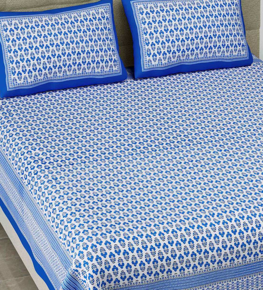 Buy Blue Abstract 108 TC King Size Cotton Bedsheet By Poorak Online