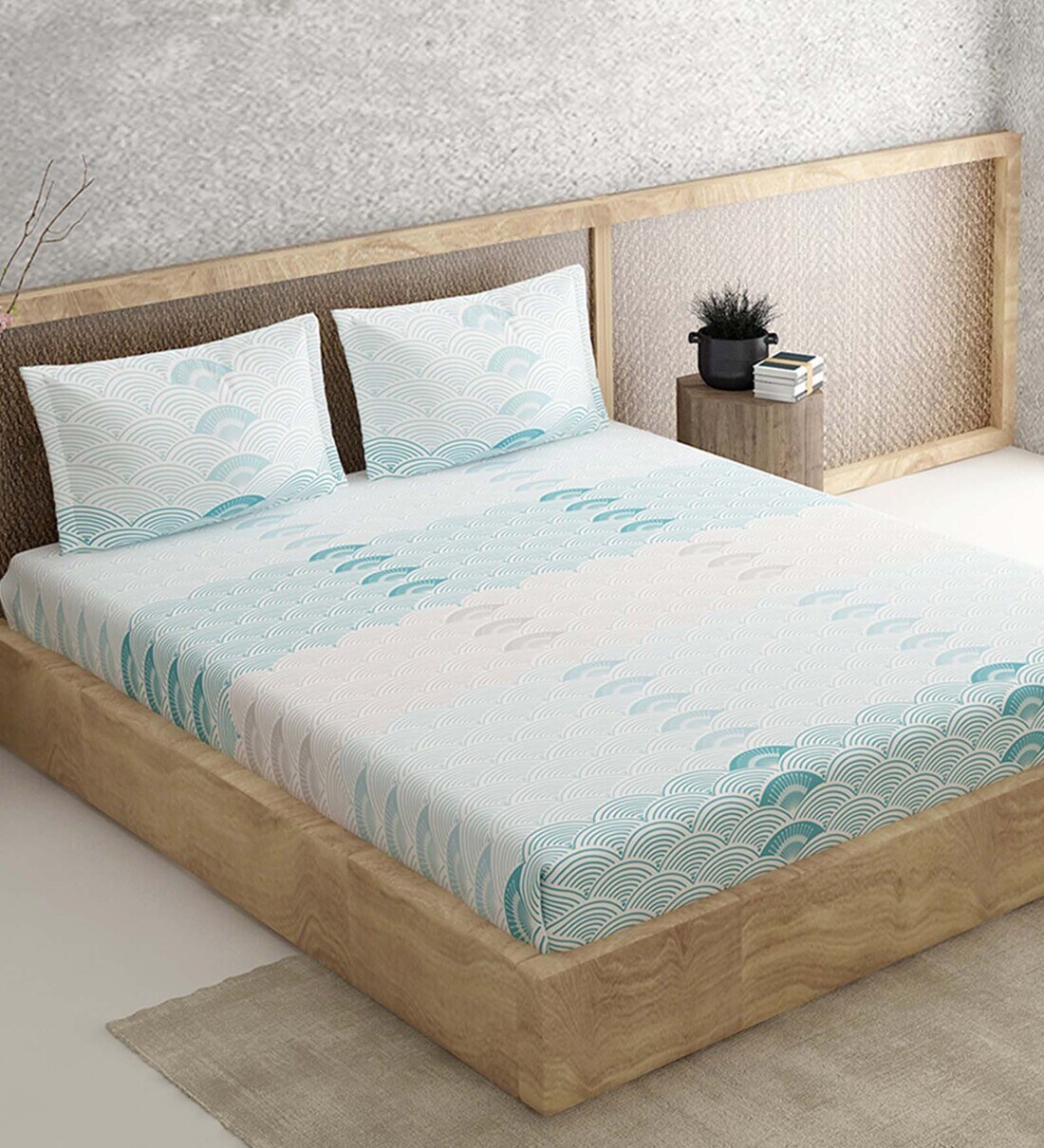 Buy Blue Abstract 144 TC 100 Cotton Queen Sized Bed Sheets with 2