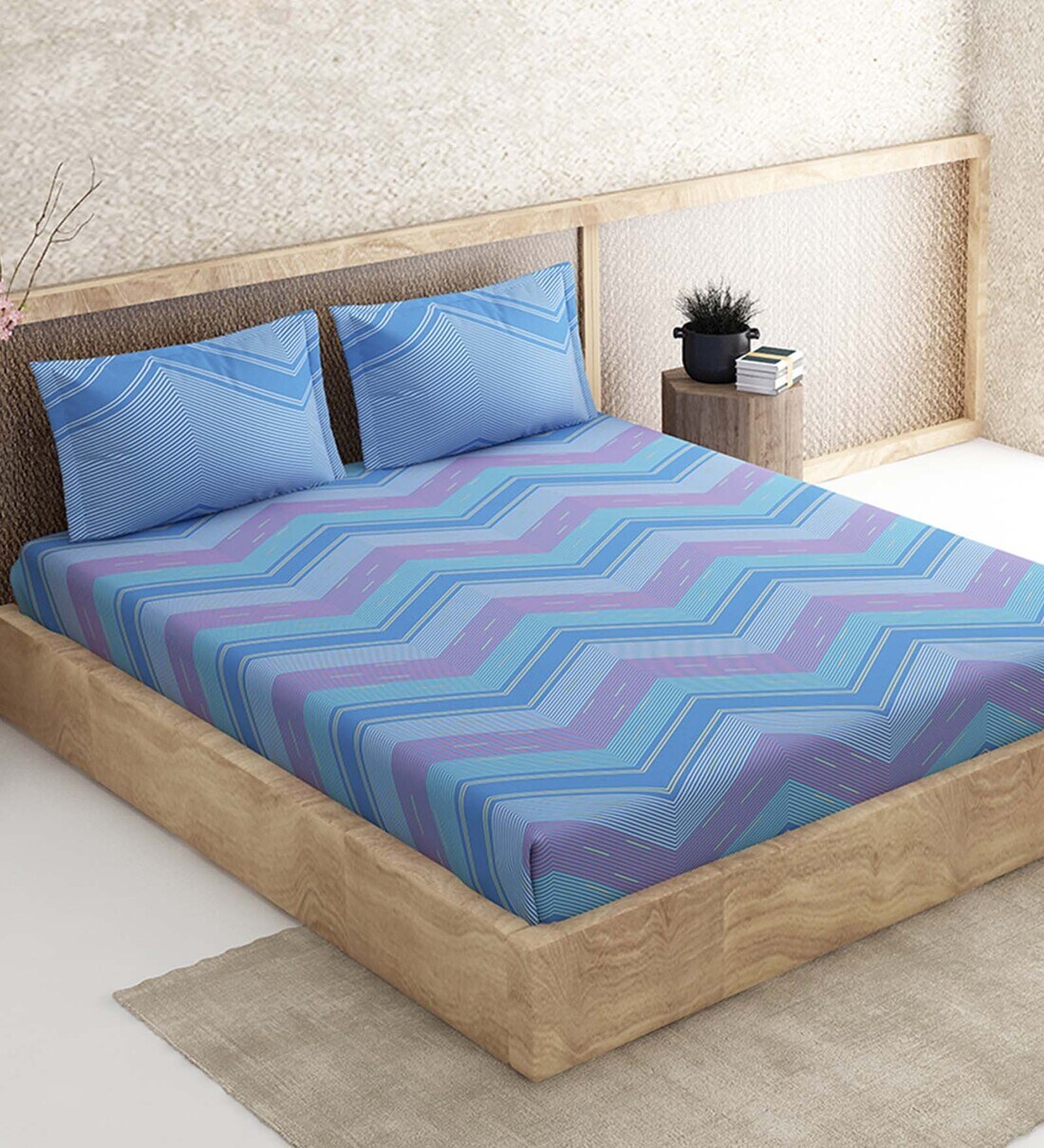 Buy Blue Abstract 144 TC 100 Cotton King Size Bedsheet With 2 Pillow