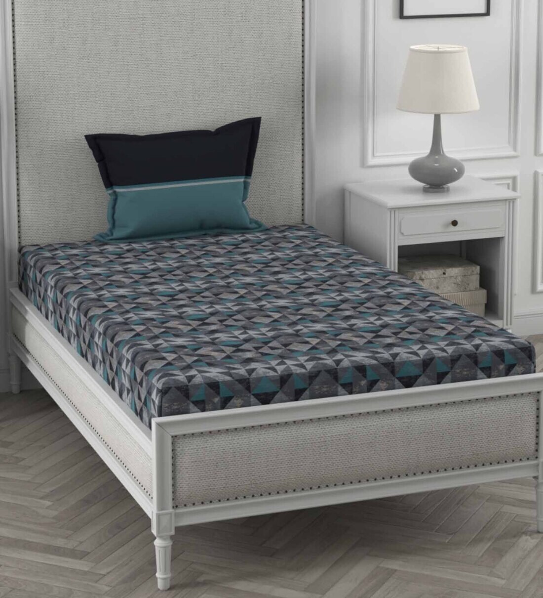 Buy Blue Abstract 120 TC 100 Cotton 1 Single Bedsheet With 1 Pillow