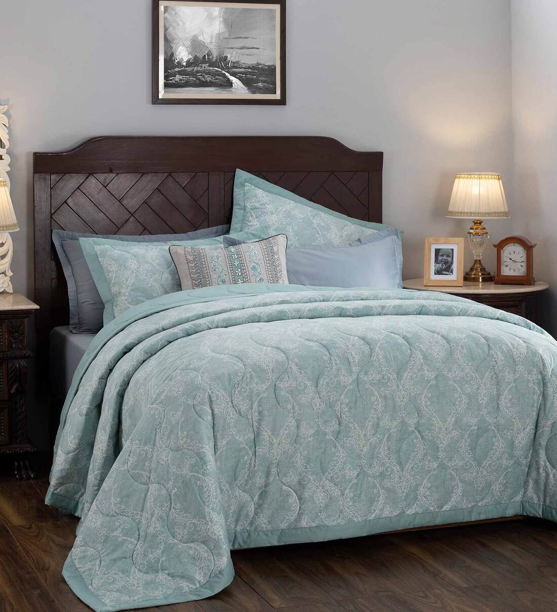Buy Blue Abstract 400 TC Cotton (Set of 8) Double Bed Bedding Sets at