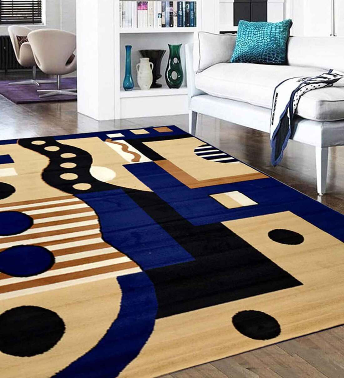Buy Blue Acrylic Abstract Machine Made Carpet by Rida Handloom Online