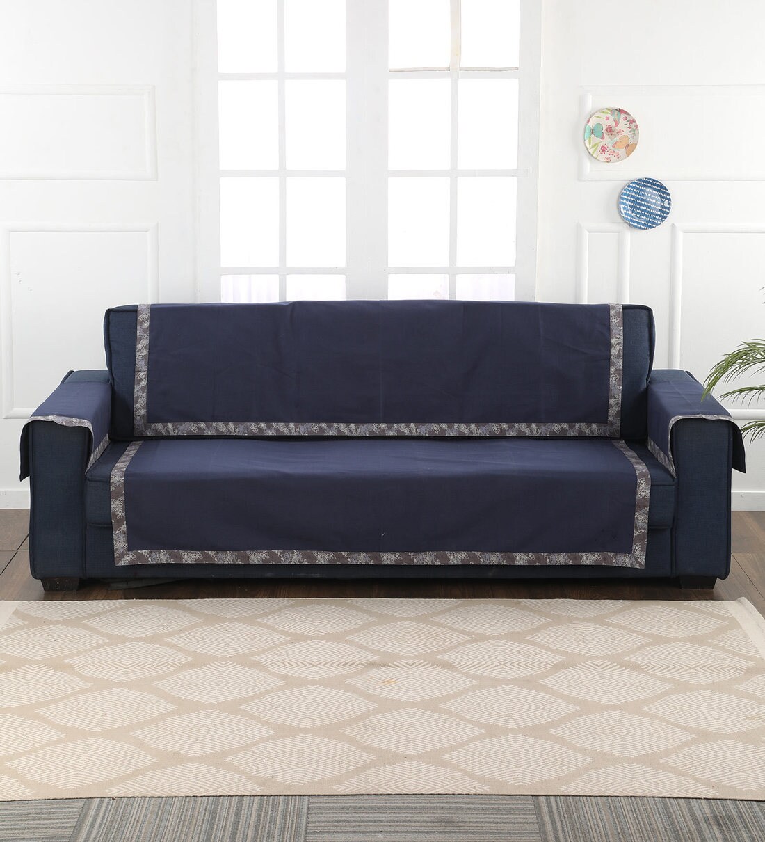 Buy Blue Cotton 3 Seater 36x24 Inch Sofa Cover By Kirti Finishing Online Sofa Covers And Throws Sofa Covers And Throws Furnishings Pepperfry Product