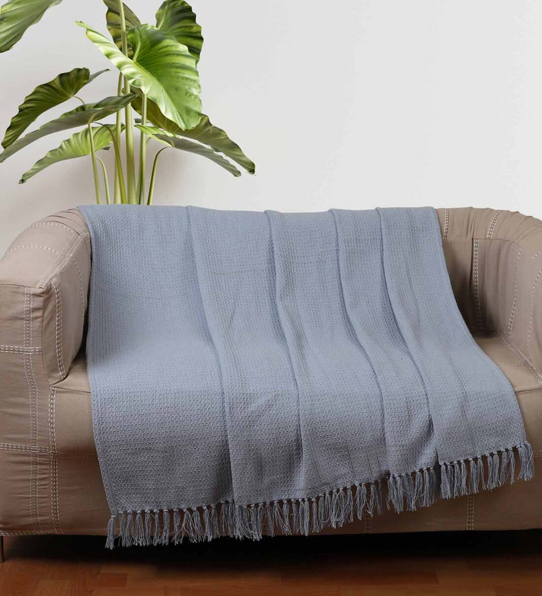 Buy Blue Solid Cotton 60 x 50 Inch Sofa Throw at 33% OFF by Jamio ...