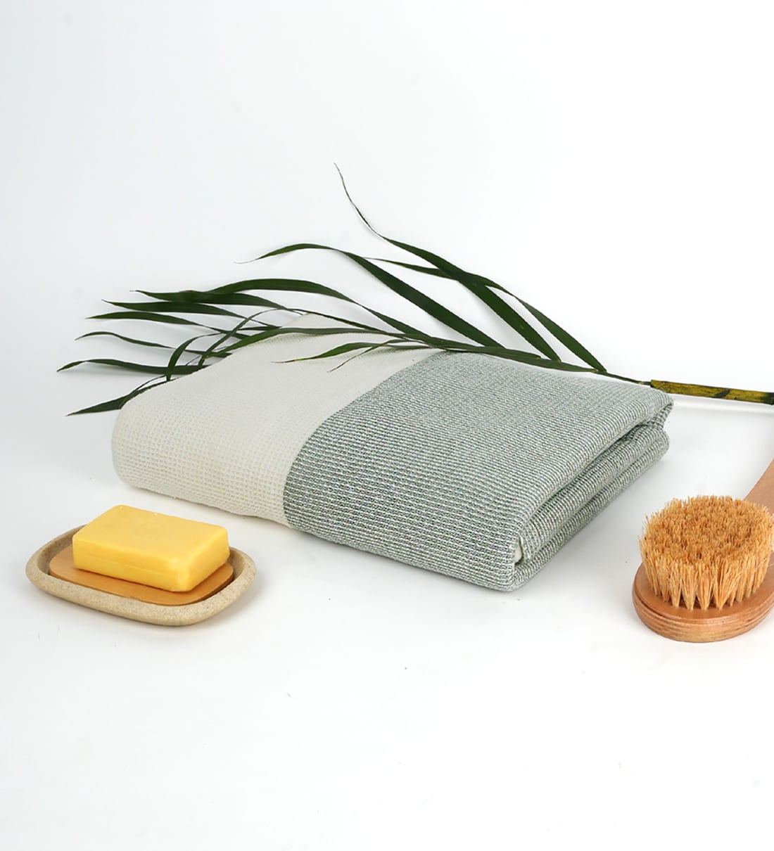 Buy Sage Green Bamboo Waffle Solid 350 GSM Bath Towel at 30% OFF by ...