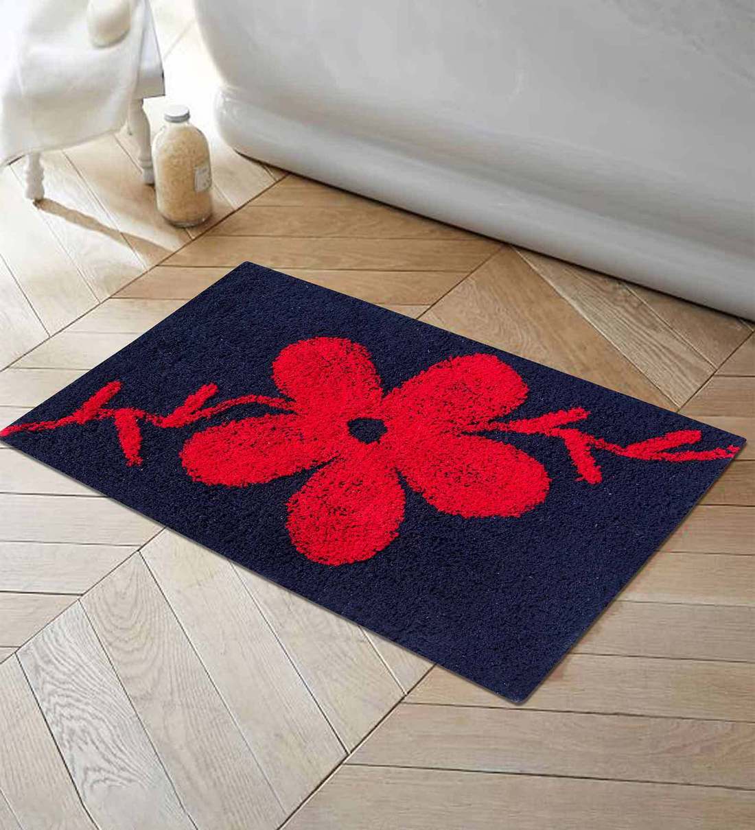Buy Blue Cotton floral Pattern 30x20 Inch AntiSkid Door Mat by Hosta Homes Online Floral Door