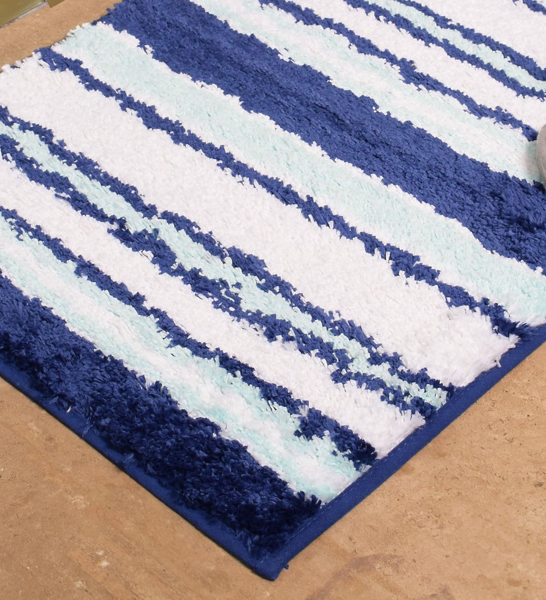 Buy Blue Cotton Geometric 24x16 Inches Antiskid Bath Mat by AVI Living