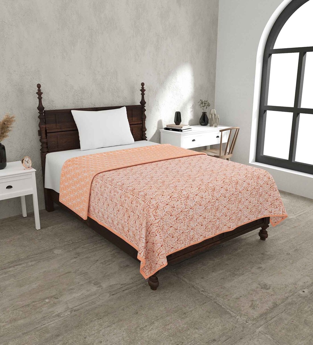 Buy Peach Cotton Traditional 220 GSM Double Bed Dohar by Jaipur Fabric