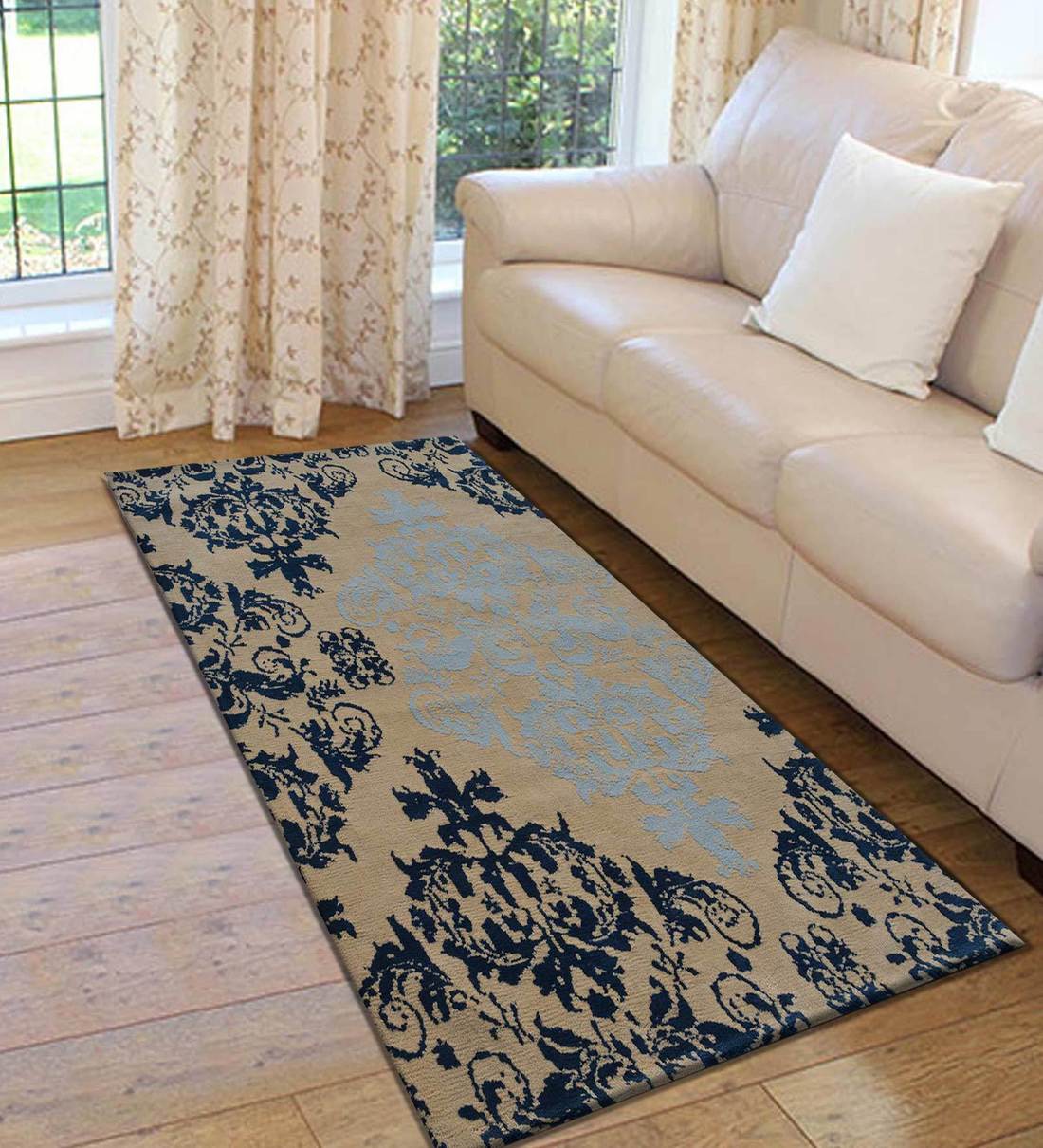 Buy Oriental Pattern Polyester 5 X 2 Feet Hand Tufted Bedside Runner By Presto Online Oriental Runners Runners Furnishings Pepperfry Product