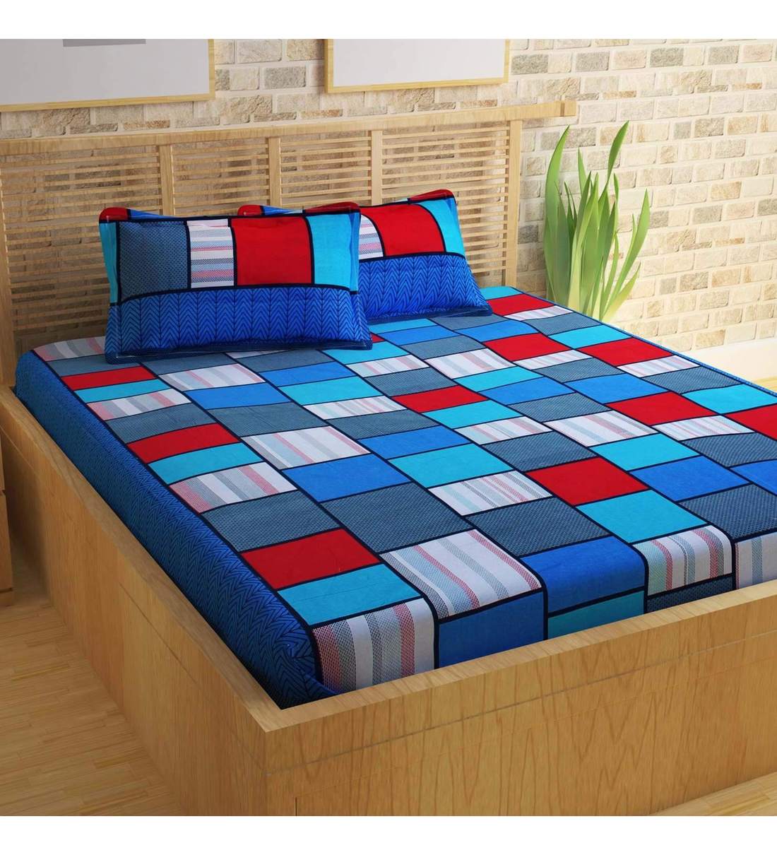 Buy Floral Pattern 120TC Cotton Double Size Bed Sheet with 2 Pillow