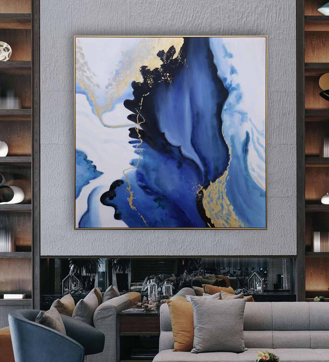 Buy Blue Earth's Crust Inspired Canvas Framed Acrylic Paint Hand 