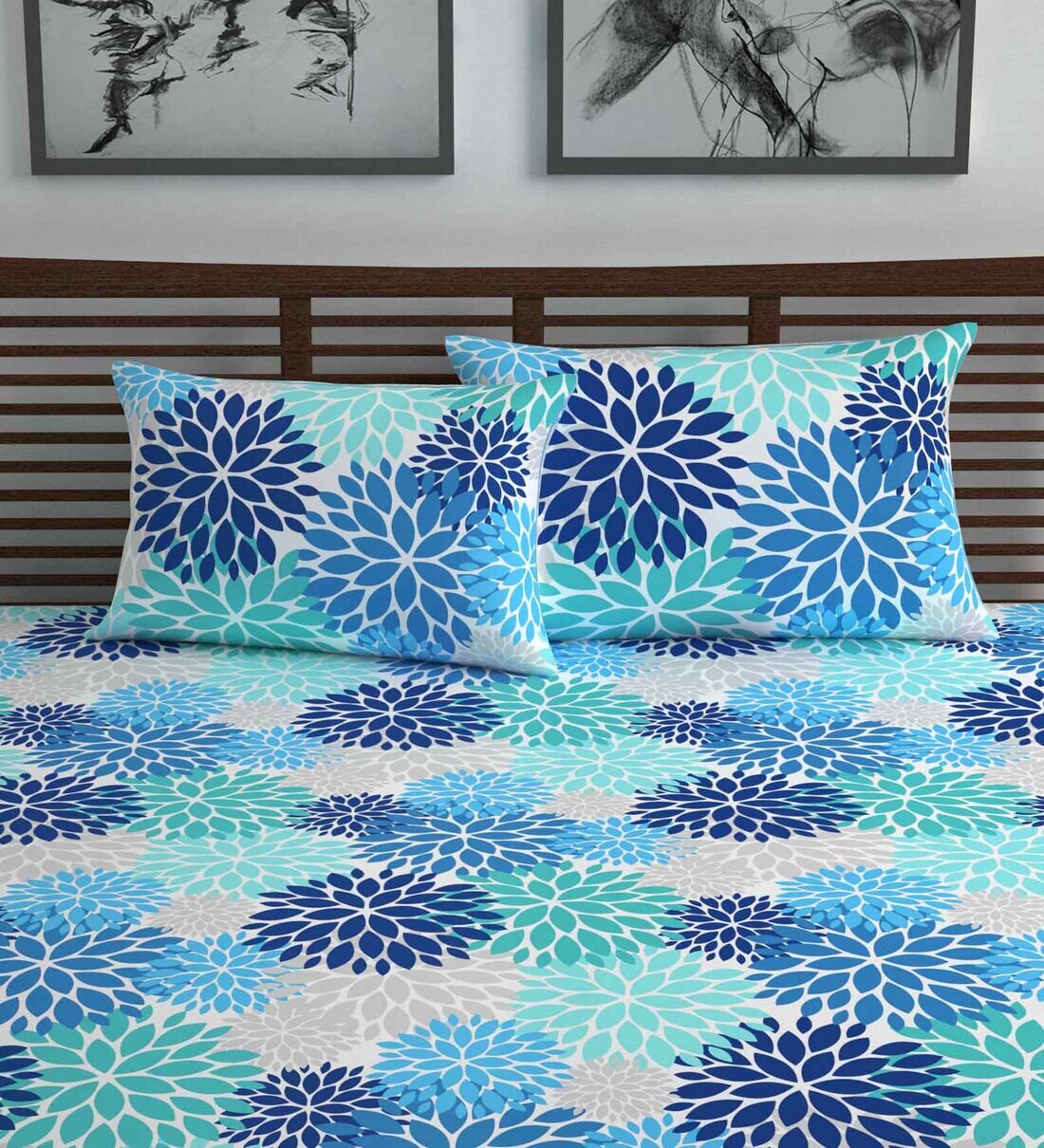 Buy Blue Floral 144 TC Cotton Double Bedsheet with 2 Pillow Covers by  Divine Casa at 63% OFF by Divine Casa