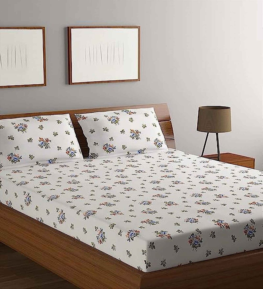 Buy White Floral 164 TC Cotton Queen Bedsheet with 2 Pillow Covers by