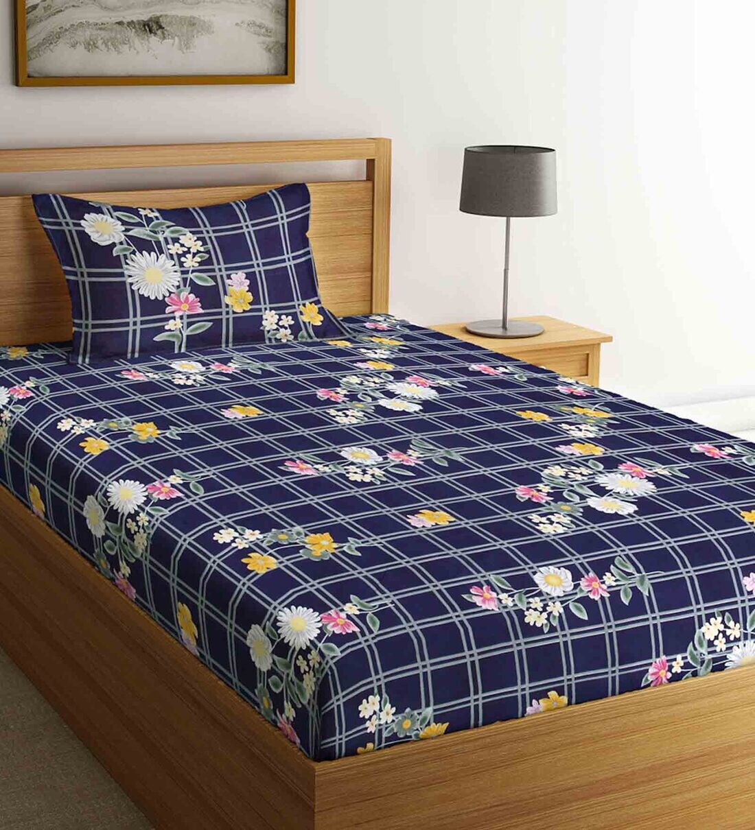 Buy Blue Floral 300 TC Cotton Blend Single Bed Sized Bed Sheets With 1 Pillow Cover by Arrabi at