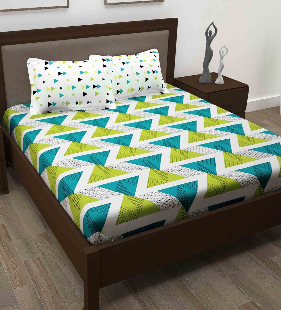 Buy Blue Geometric 186 TC 100 Cotton King Sized Bed Sheets with 2