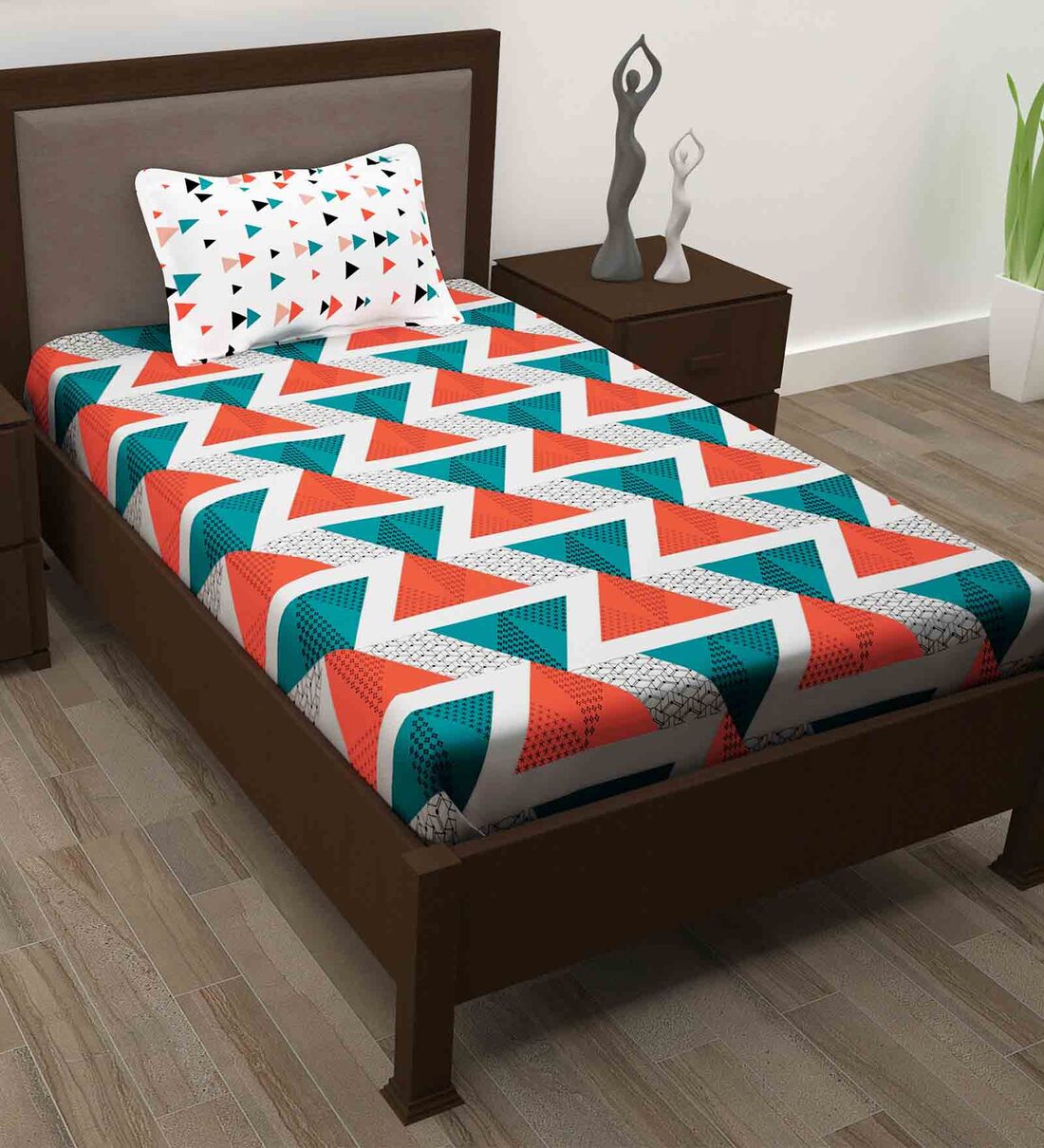 Buy Blue Geometric 186 TC 100% Cotton Single Bed Sized Bed Sheets With