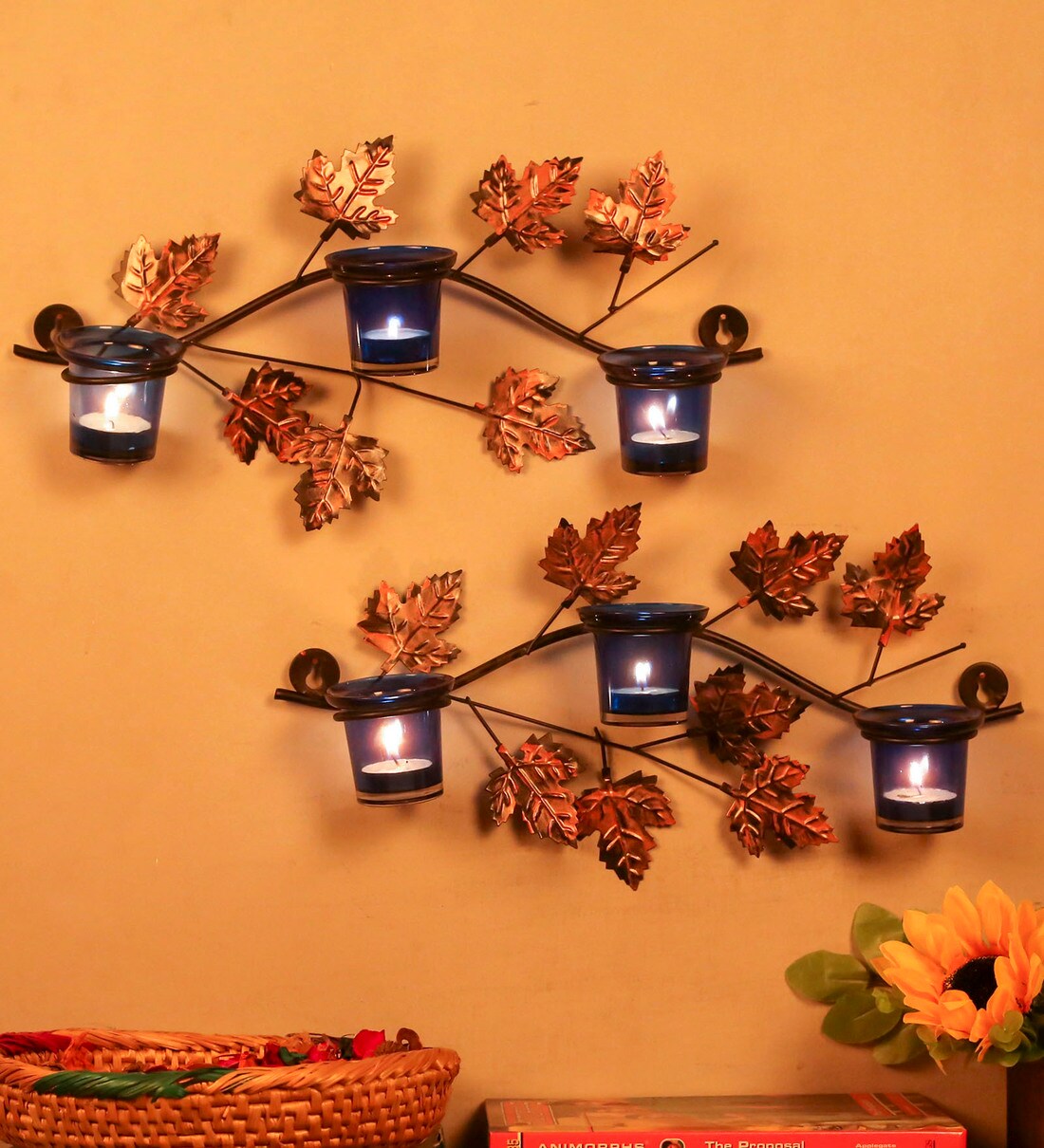 Buy Blue Metal Wall Tea Light Holder Set of 2 by Homesake Online Wall