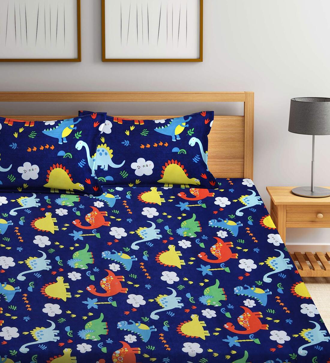 Buy Multicolor TC 210 Cotton Blend Kids Bed Sheet With 2 Pillow Covers