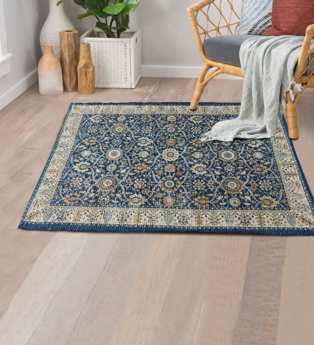 Buy Blue Polyester Vintage 2 x 3 Feet Machine Made Carpet by Saral Home