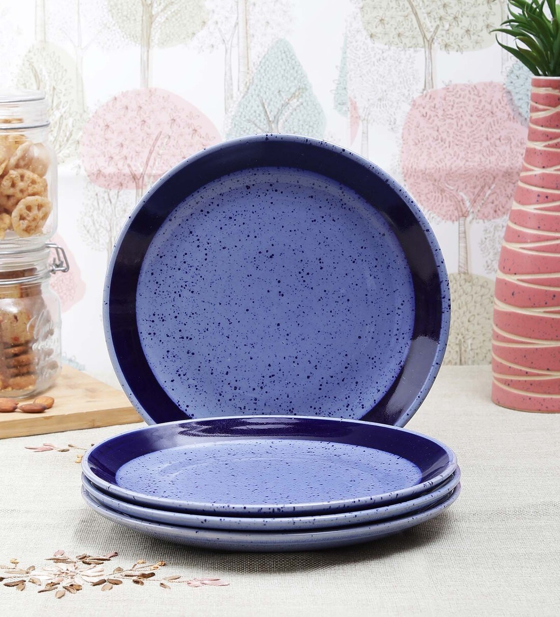 Buy Blue Marble Ceramic Dinner Full Plates Set of 4 by VarEesha