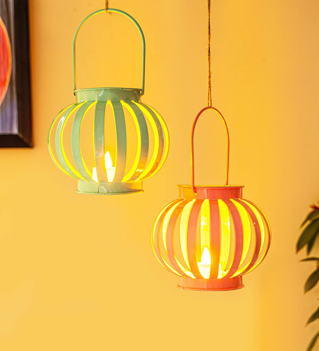 Buy Blue Metal Set Of 2 Wall Hanging Candle Holder By Tied Ribbons at