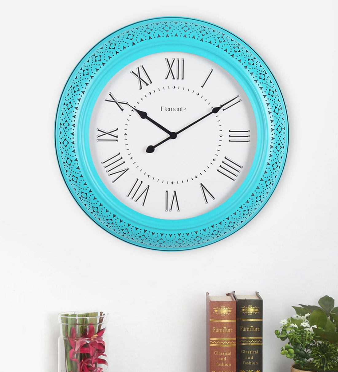 Buy Blue Metal Wall Clock Drum Cutwrk By Home Online Modern Wall Clocks Wall Clocks Home Decor Pepperfry Product