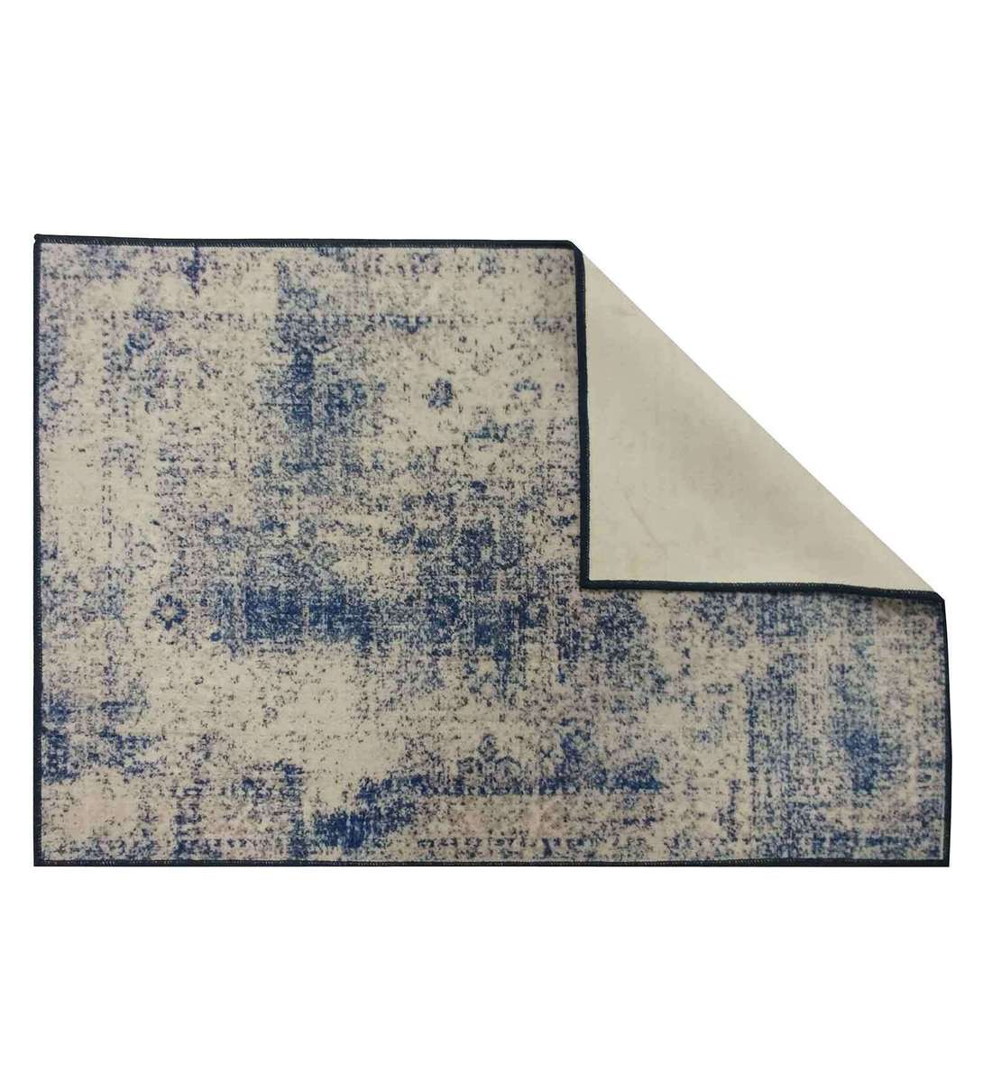 Buy Blue Abstract Polyester 5 ft x 7 ft Machine Made Carpet by Status