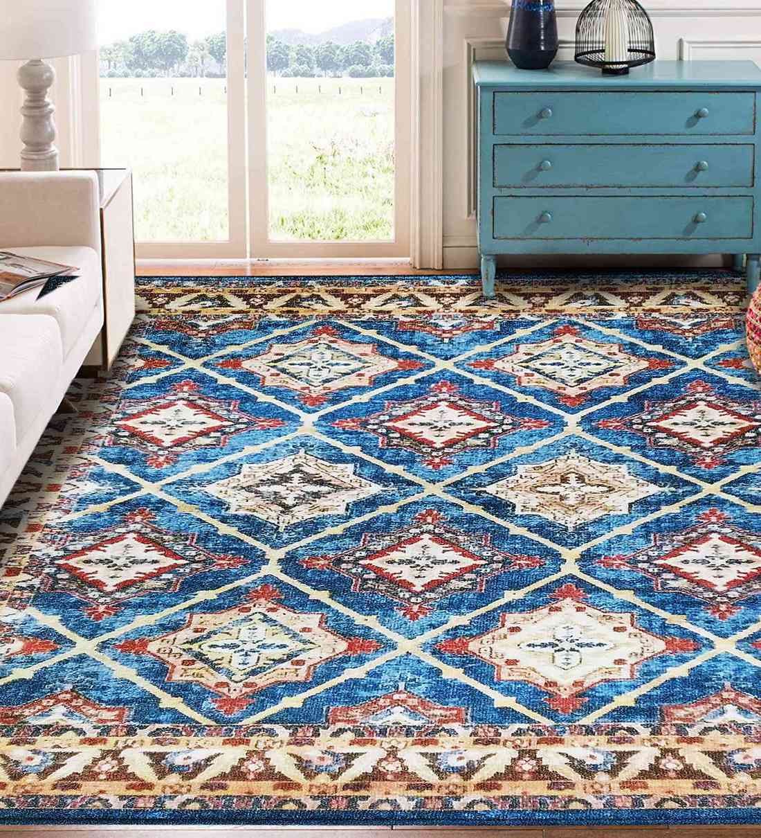 Buy Blue Nylon Vintage 4 X 6 Feet Machine Made Carpet by Status Online