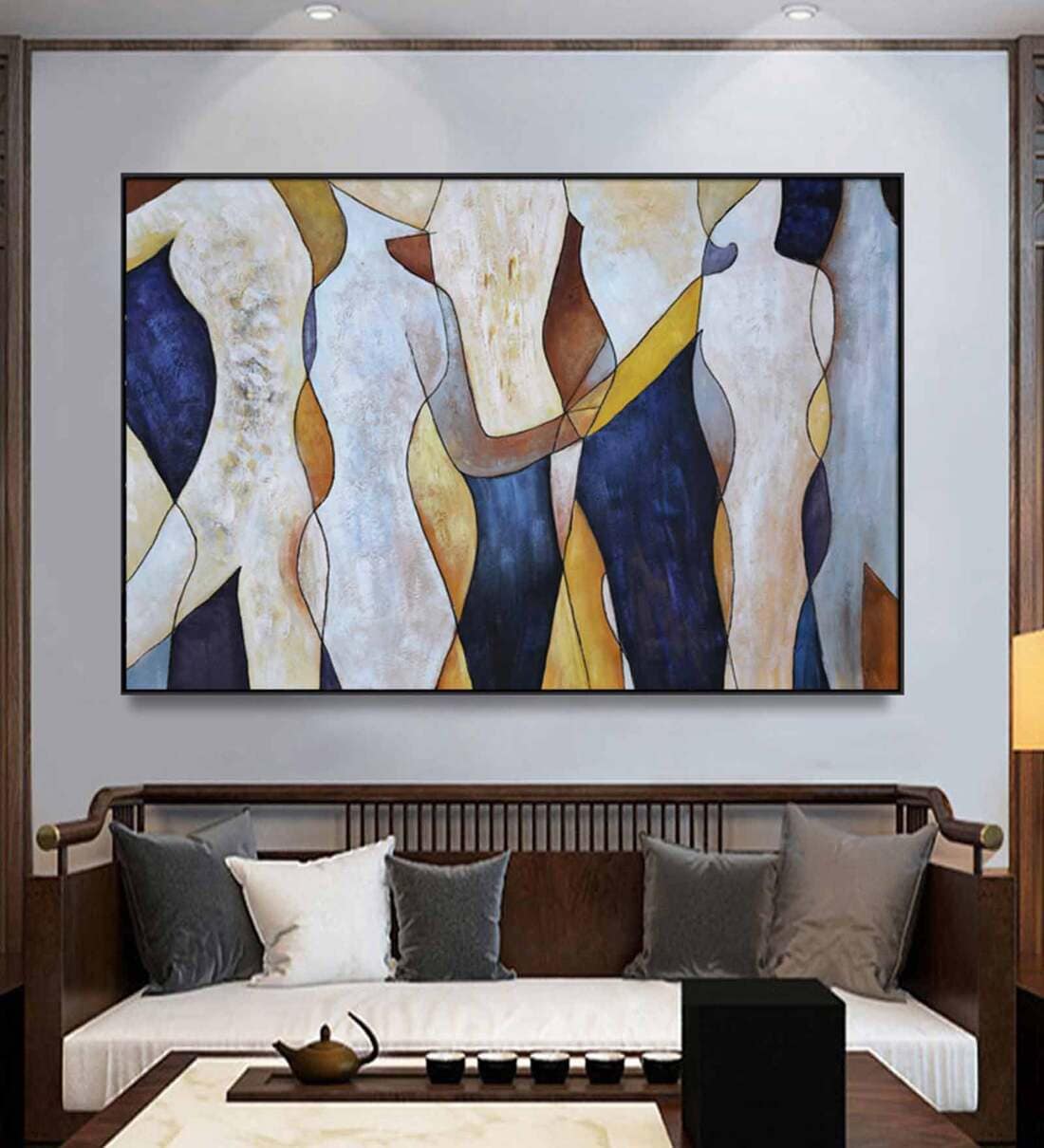 Buy Blue Abstract Figurative Canvas Framed Acrylic Paint Hand Paintings ...