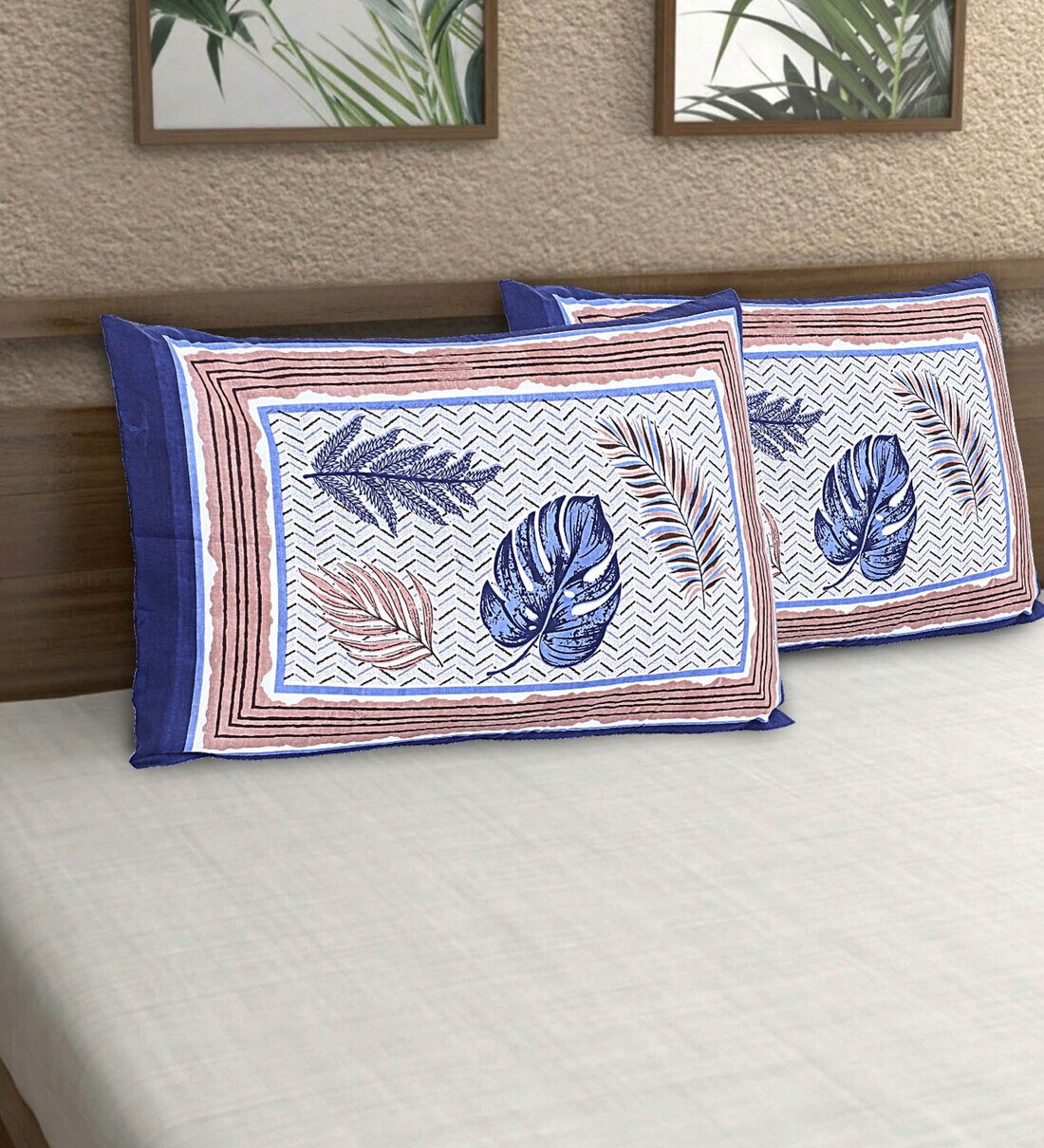 Blue - Akola Block Print Cotton Pillow Covers (Set of 2) 05
