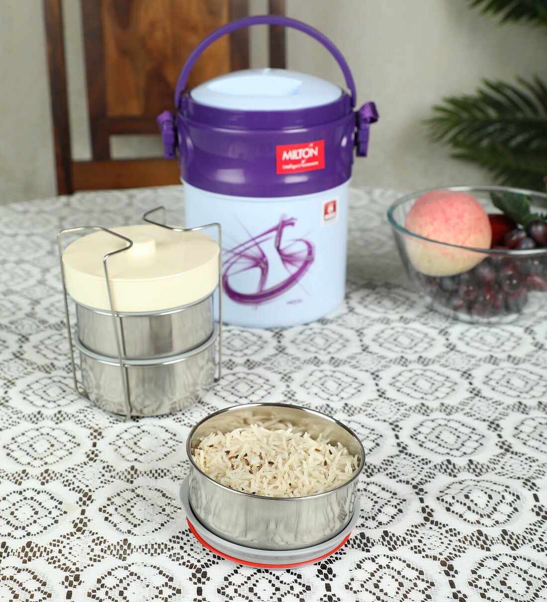 Buy Stainless Steel & Plastic 350 ML Tiffin box Set Of 3 by Milton