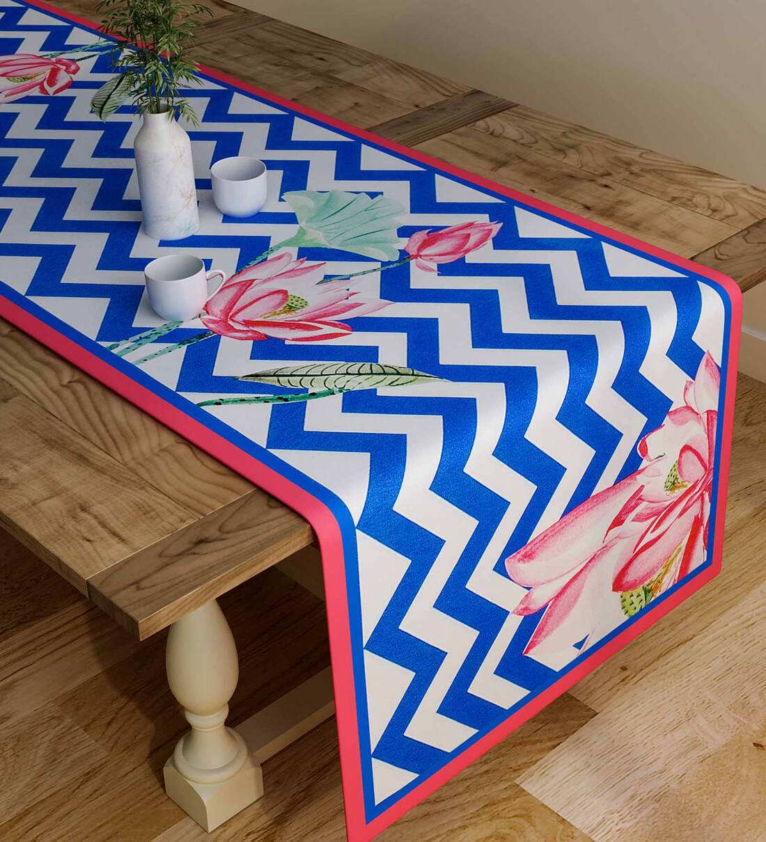 Buy Blue Polycotton Geometric 48 x 12 Inches Table Runner by SEJ by