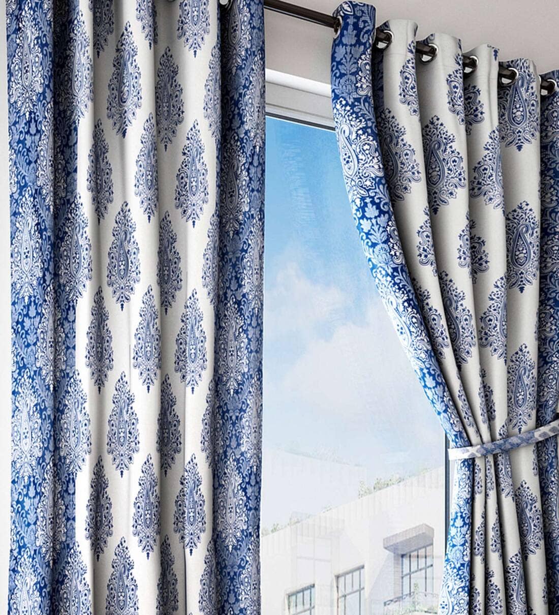 Buy Blue Polyester Traditional 5ft Semisheer Eyelet 2 Pc Window