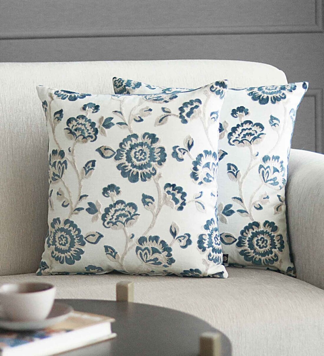 Buy Blue Floral Polyester 16 x 16 Inches Cushion Covers (Set of 2) by ...