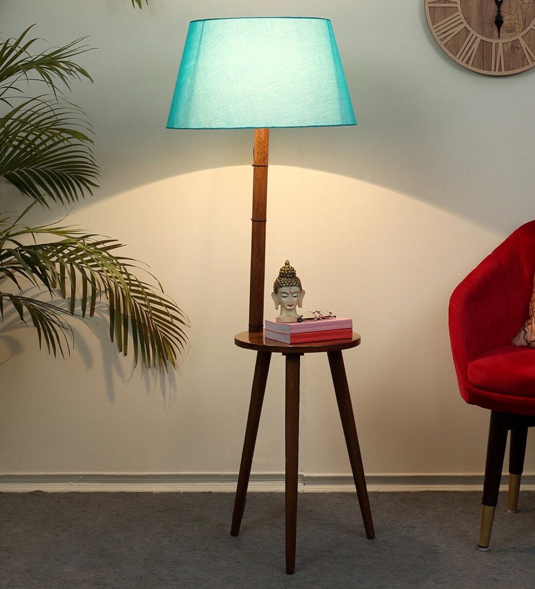 Buy Blue Shade Floor Lamp With Wood Base By Tu Casa Online Shelf