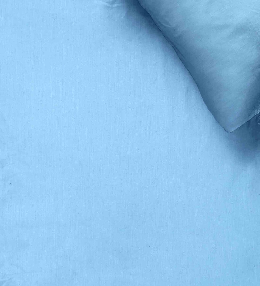 Buy Blue Solid 210 TC Satin Queen Sized Bedsheet With 2 Pillow Covers