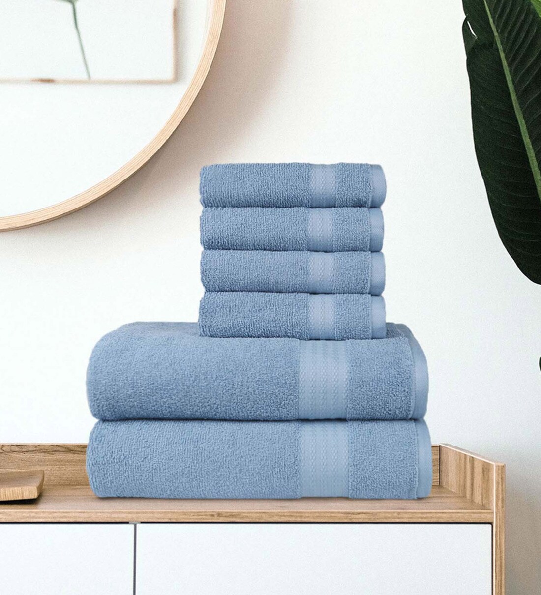 Buy Blue Solid 400 GSM Cotton Towel Sets (Set of 6) by Trident at 12