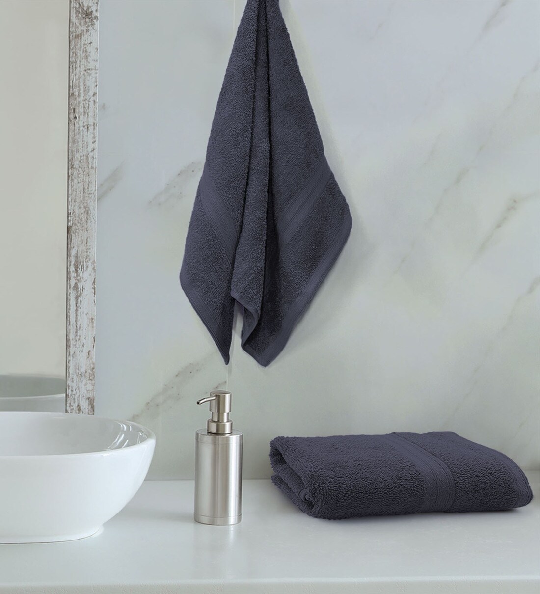 Blue Solid Cotton 500 GSM Hand Towel Set of 2 By Sassoon fab