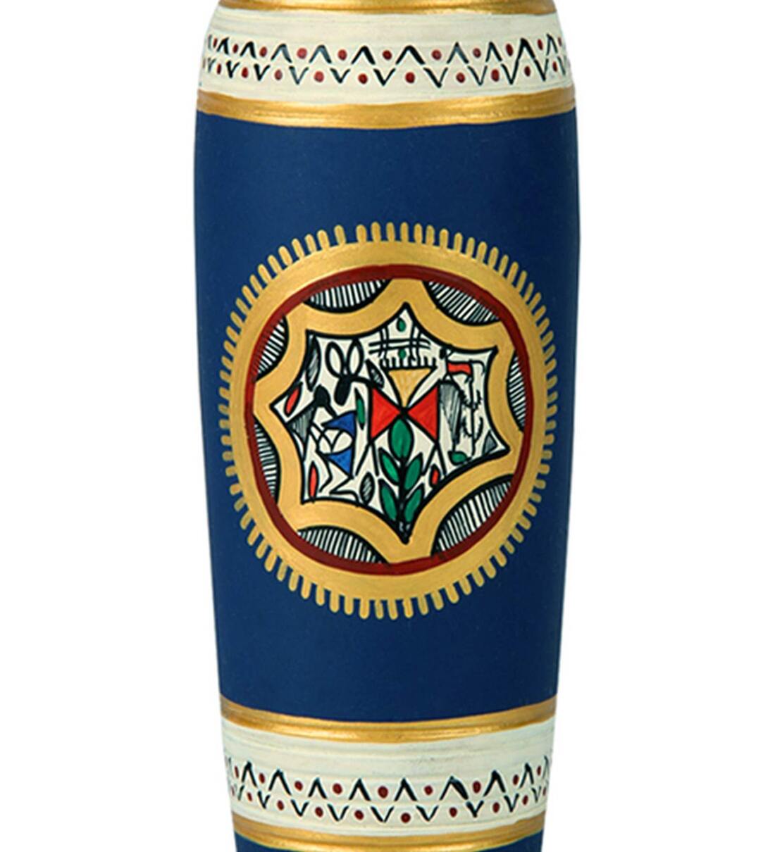 Buy Blue Terracotta Handpainted Warli Tapered Shaped Vase by