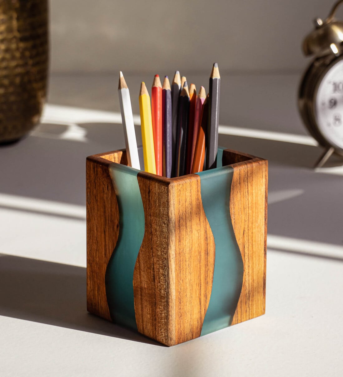 Buy Island Paradise Blue Wood Epoxy Pen Holder at 10 OFF by Silken