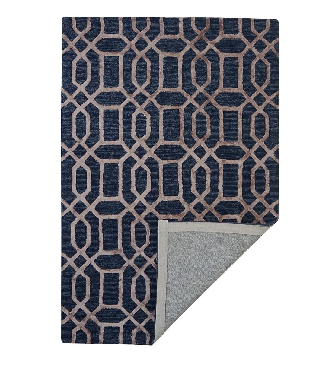 Buy Blue Wool And Viscose Geometrical 4 X 6 Feet Hand Tufted Carpet by