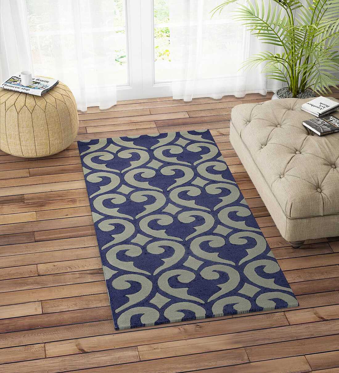 Buy Blue Wool 72 x 31 Inches Hand Tufted Floor Runner by Imperial Knots ...