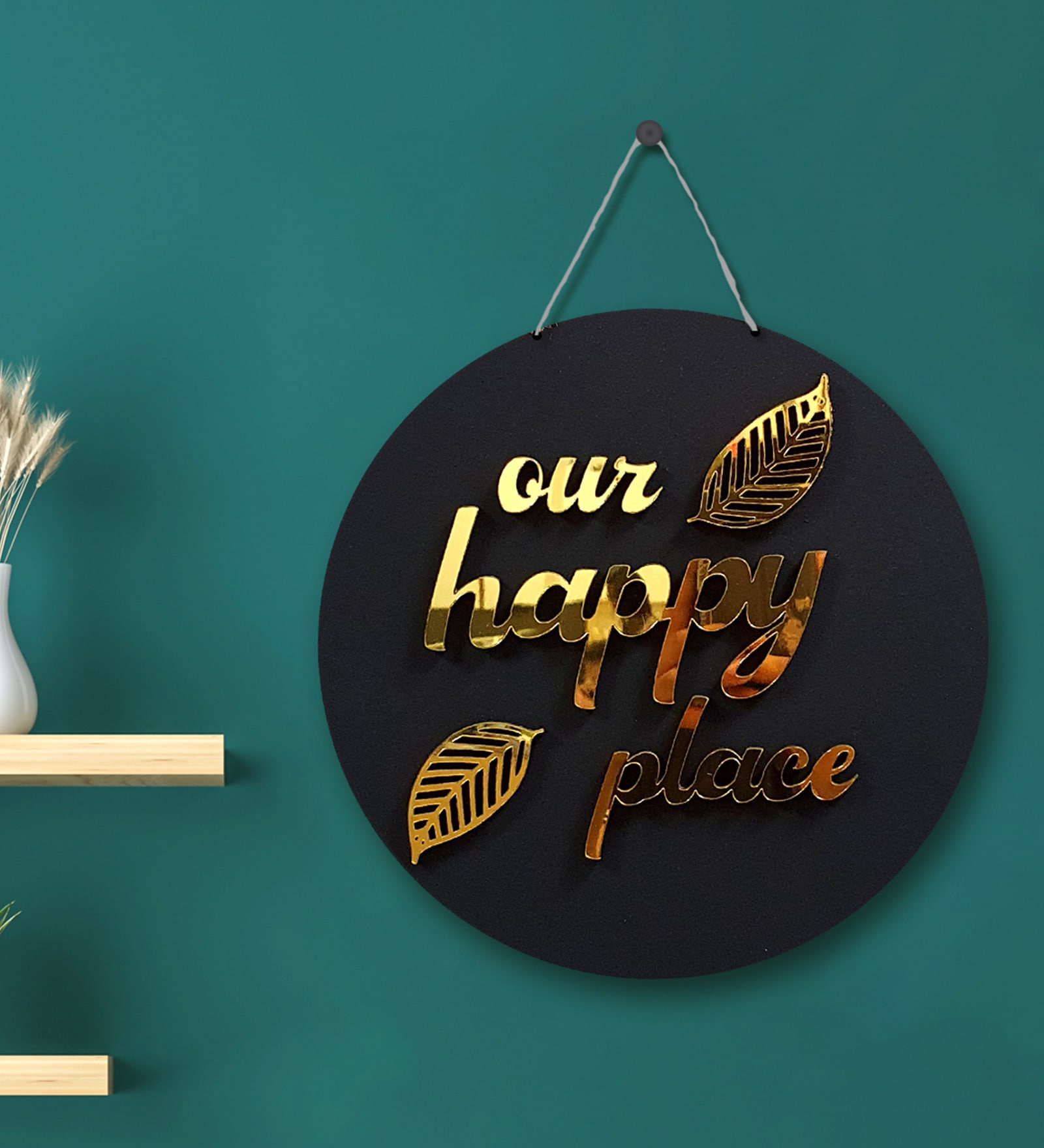 Black & Brown Our Happy Place Hanging Plaque