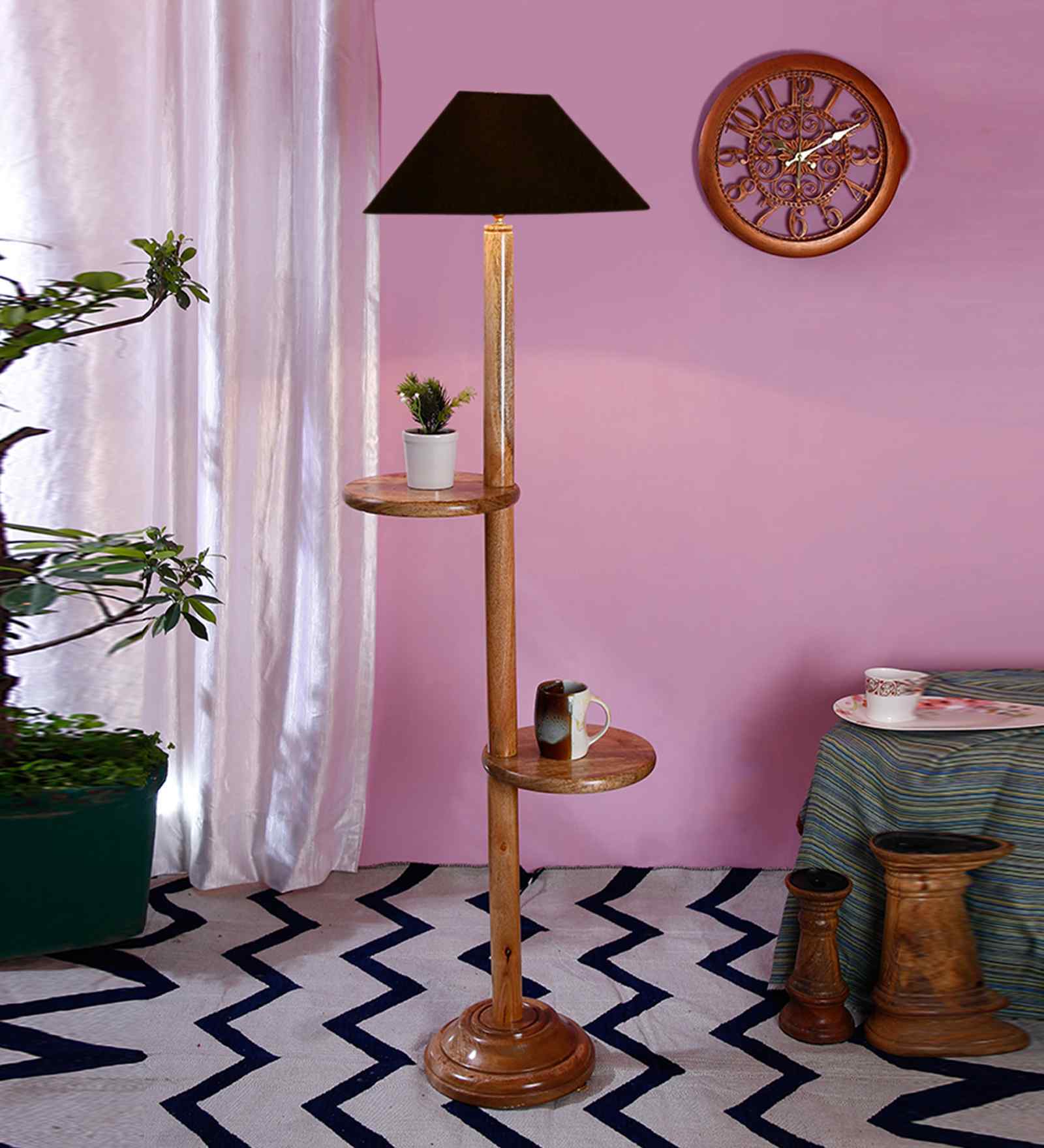 Black Cotton Coolie Floor Lamp