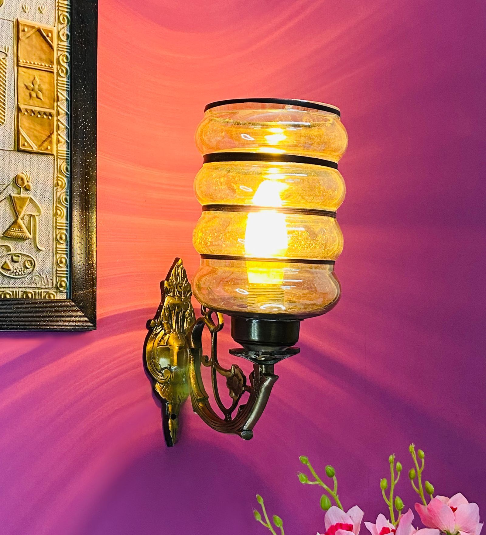 Black & Gold B22 holder Metal & Glass Uplight Wall Scone