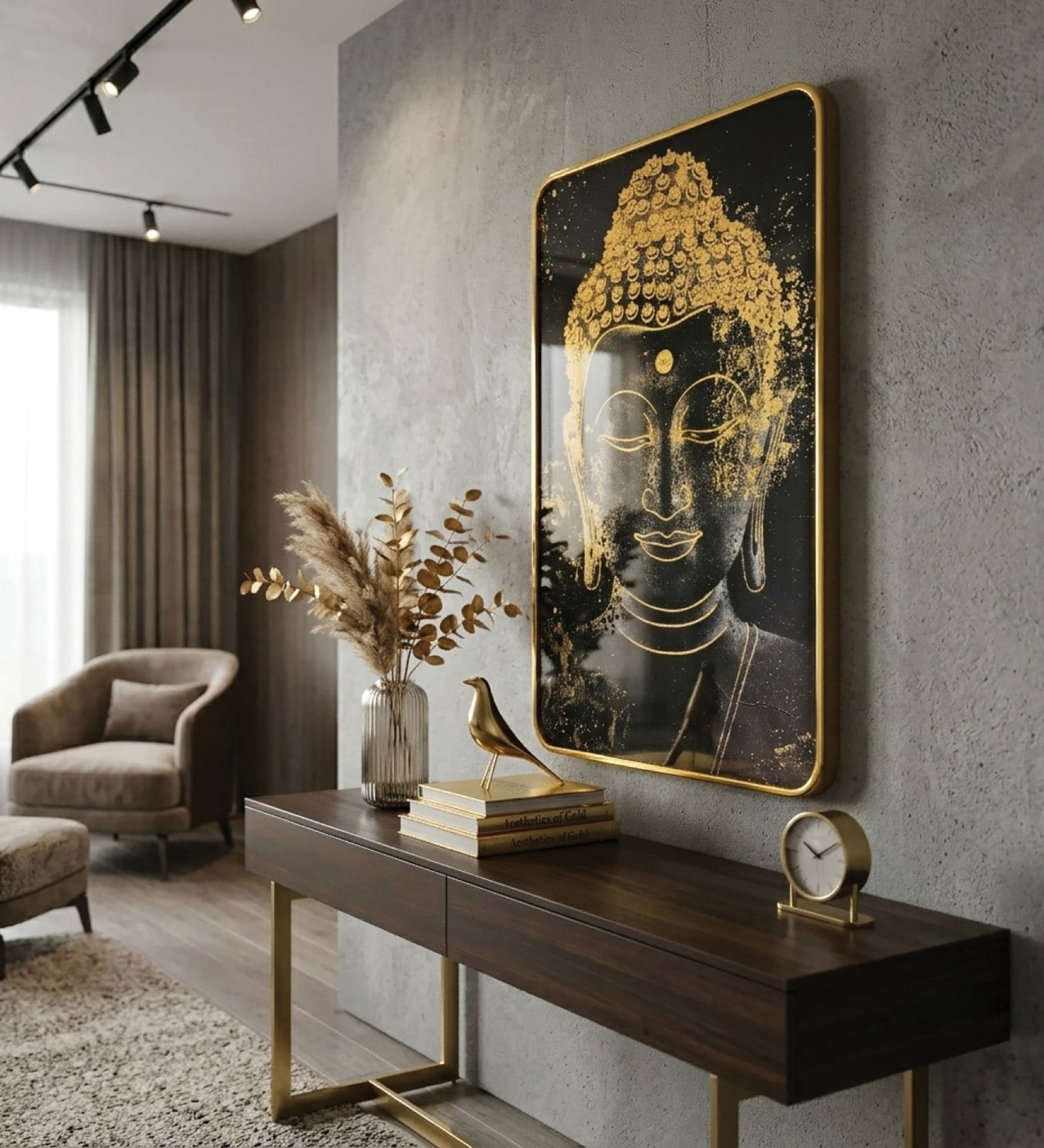Black & Gold Buddha Rectangular Wall Art 12 x 18 Inch
