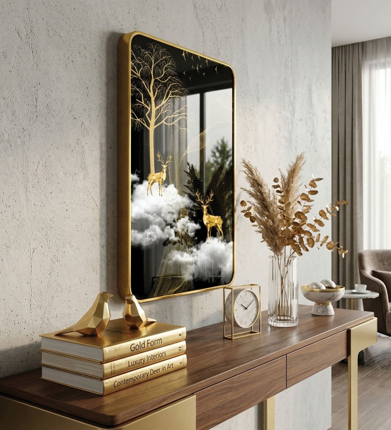 Black & Gold Deer Rectangular Wall Art 12 x 18 Inch