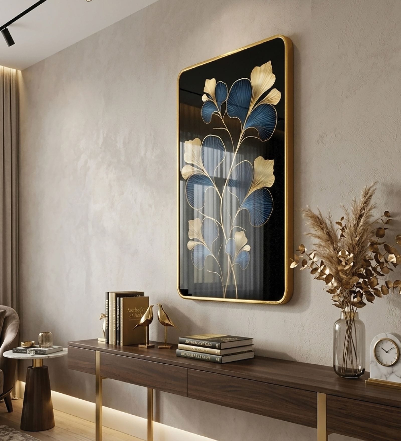 Black & Gold Flower Rectangular Wall Art 12 x 18 Inch