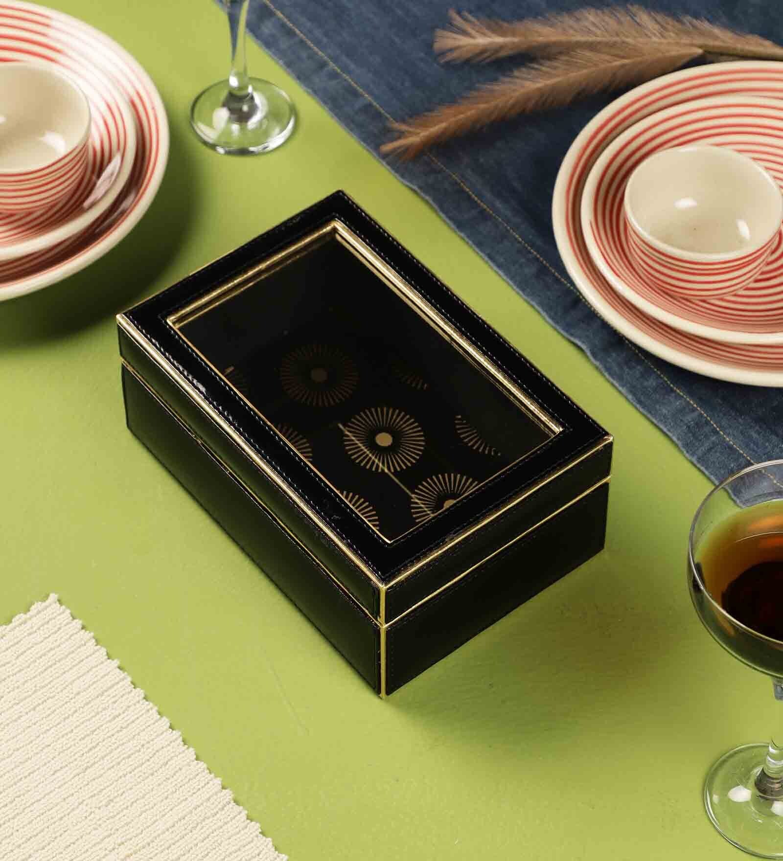 Leatherette Blinged Black & Gold Decorative Storage Box