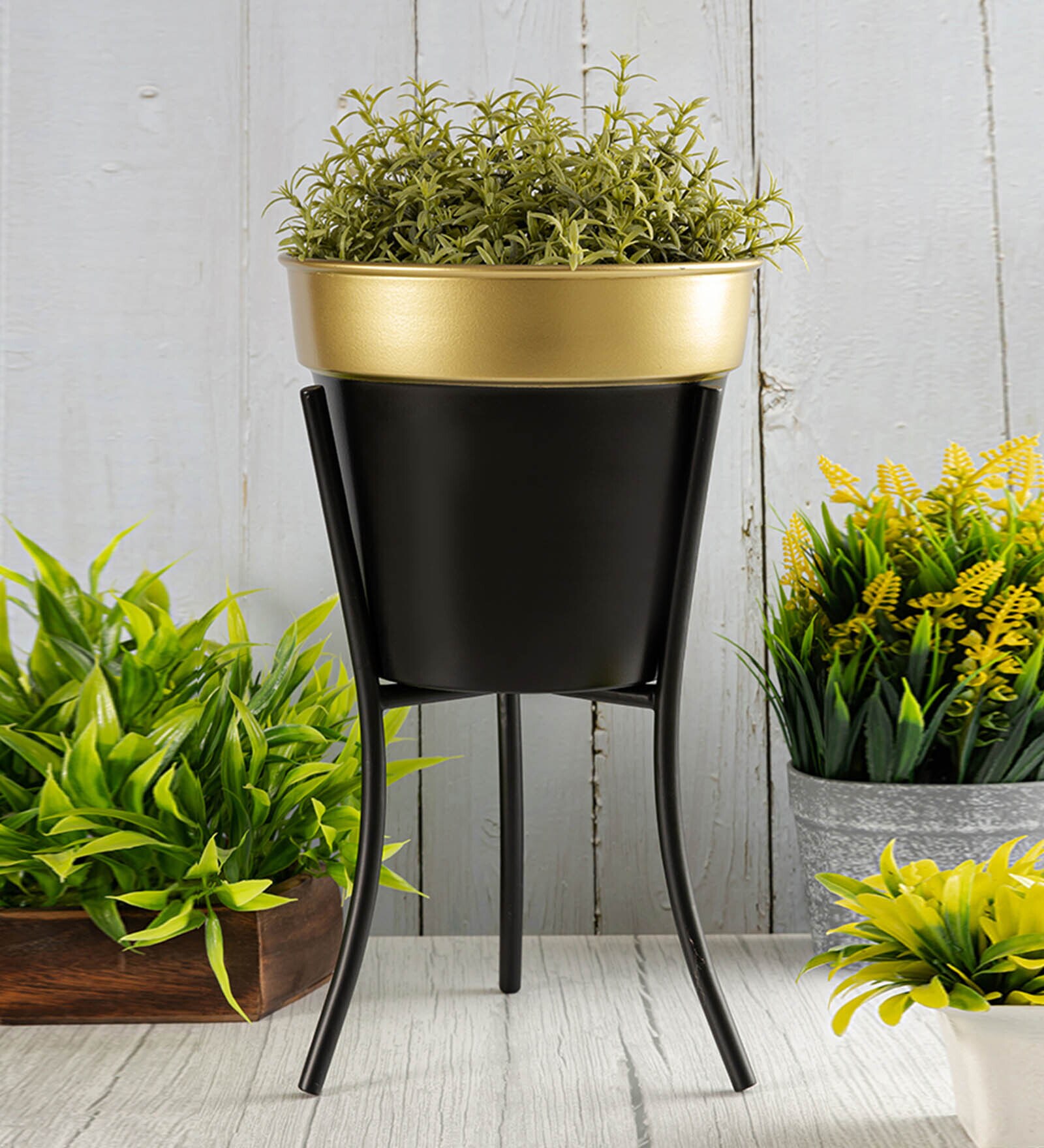Black & Gold Metal Desk Planter Set of 1